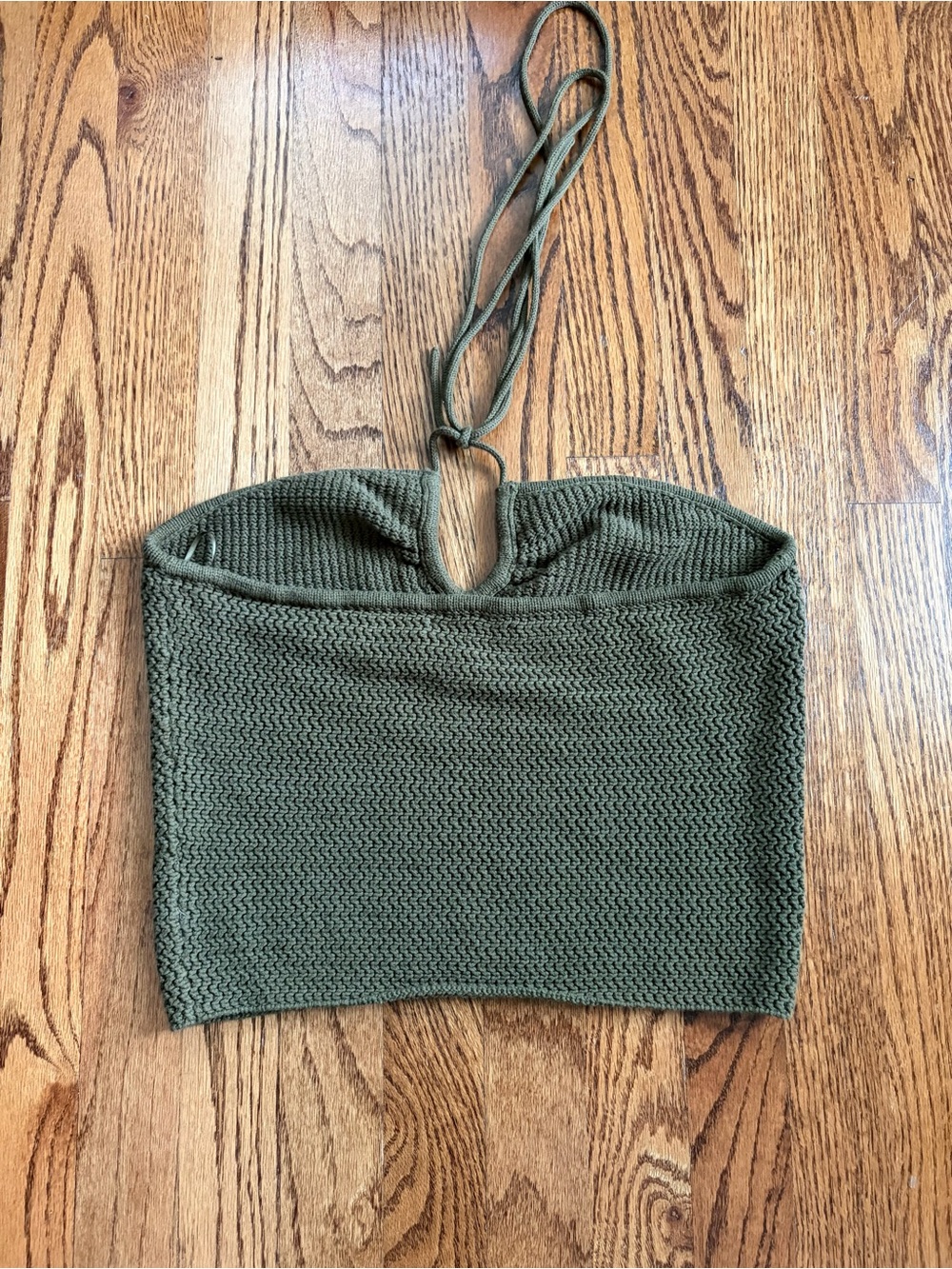 Reformation Suzanne Halter Sweater Tank Olive Oil Green Open Knit Keyhole Top L - Picture 5 of 10